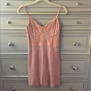 Salmon Colored Lace Mini Cocktail Dress